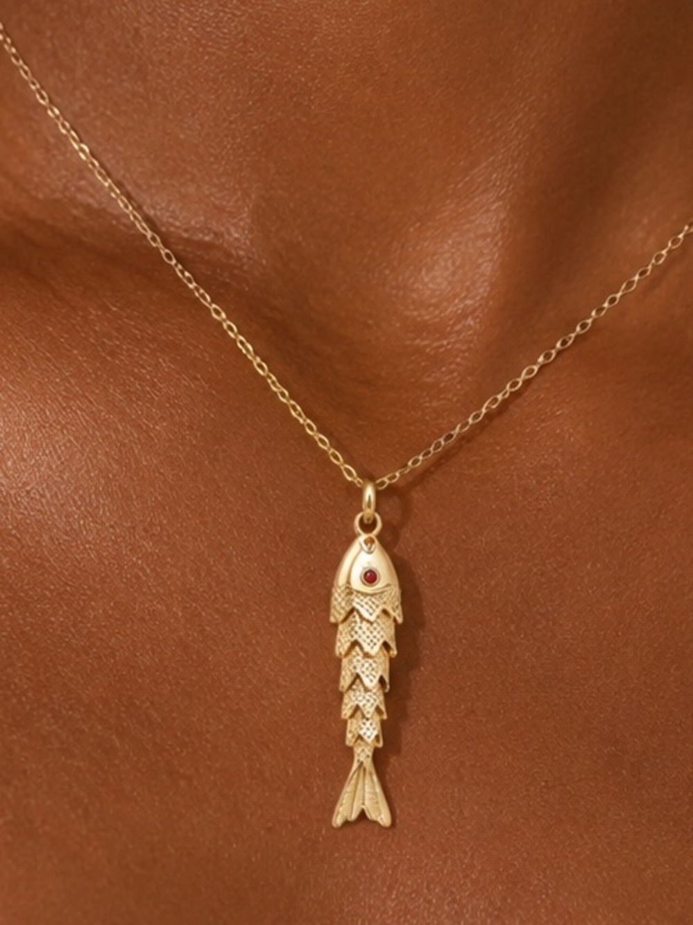 Gold Fish Scale Pendant Necklace with Crystal Eye